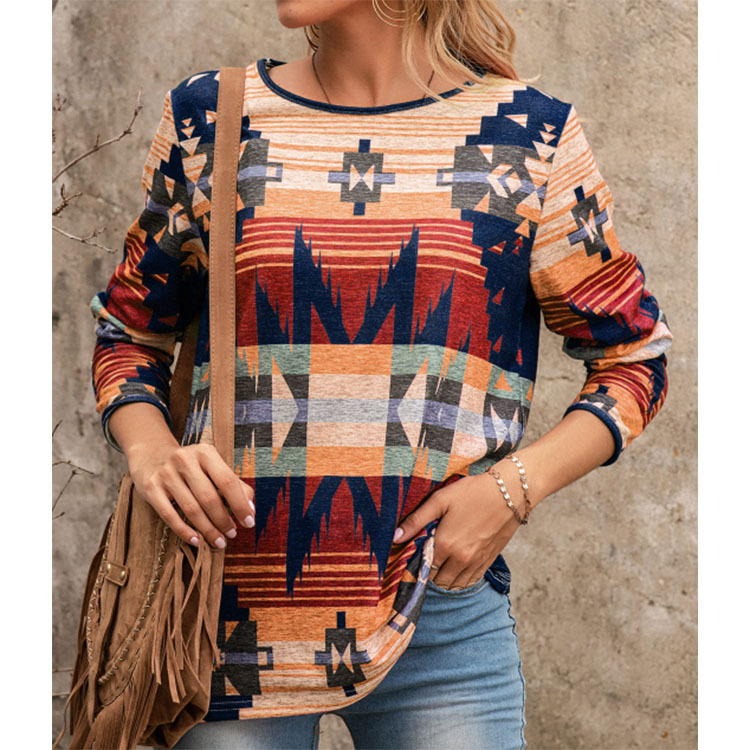 Spring New Women's Ethnic Style Long Sleeve T-shirt Women