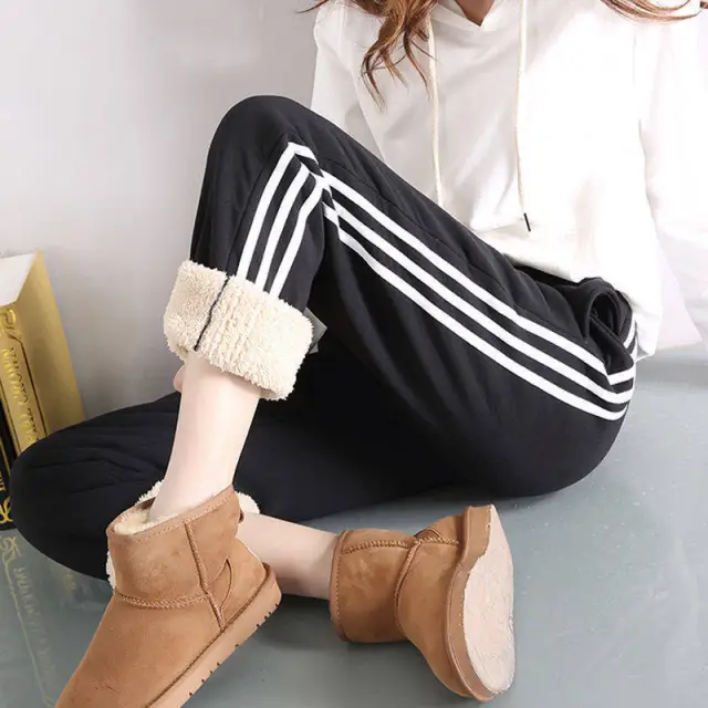 Generation Of Winter Plus Velvet Thick Warm Pants Black Side White Strip - Shop at LoveMi