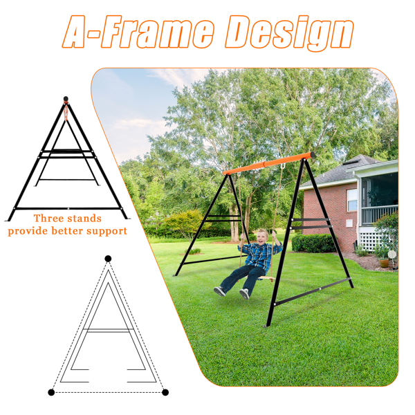 Swing Sets For B Ackyard, Swingset Outdoor For Kids, Toddler Porch Swing, Metal A-Frame Swing Stand For Indoor, A Dult B Ackyard Swing Frame, Easy To Assemble, Orange  Without Swing — foto 2