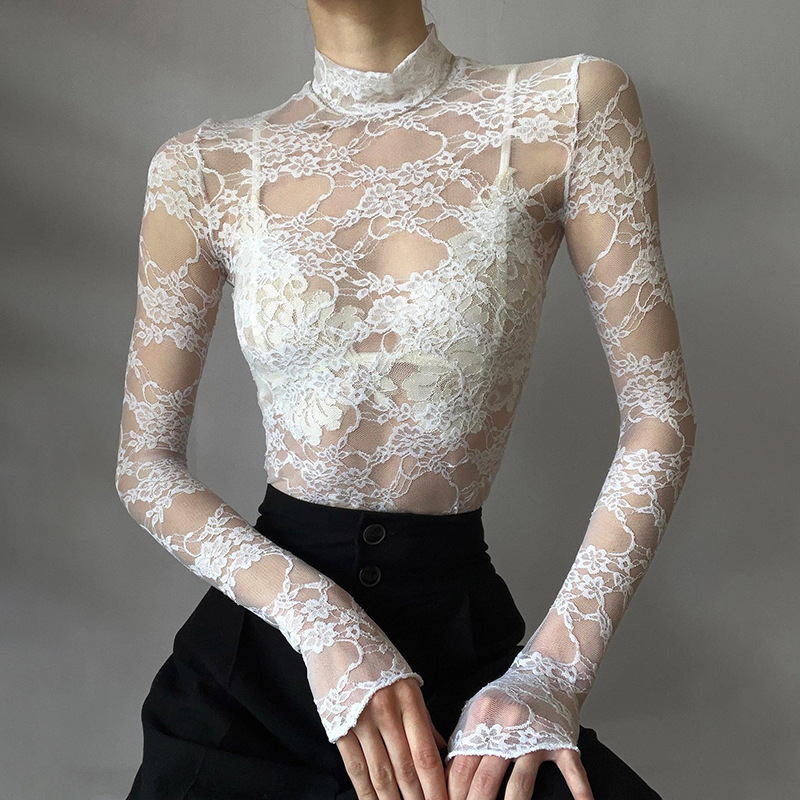 Title 5, Lace Stitching See-through Round Neck Top