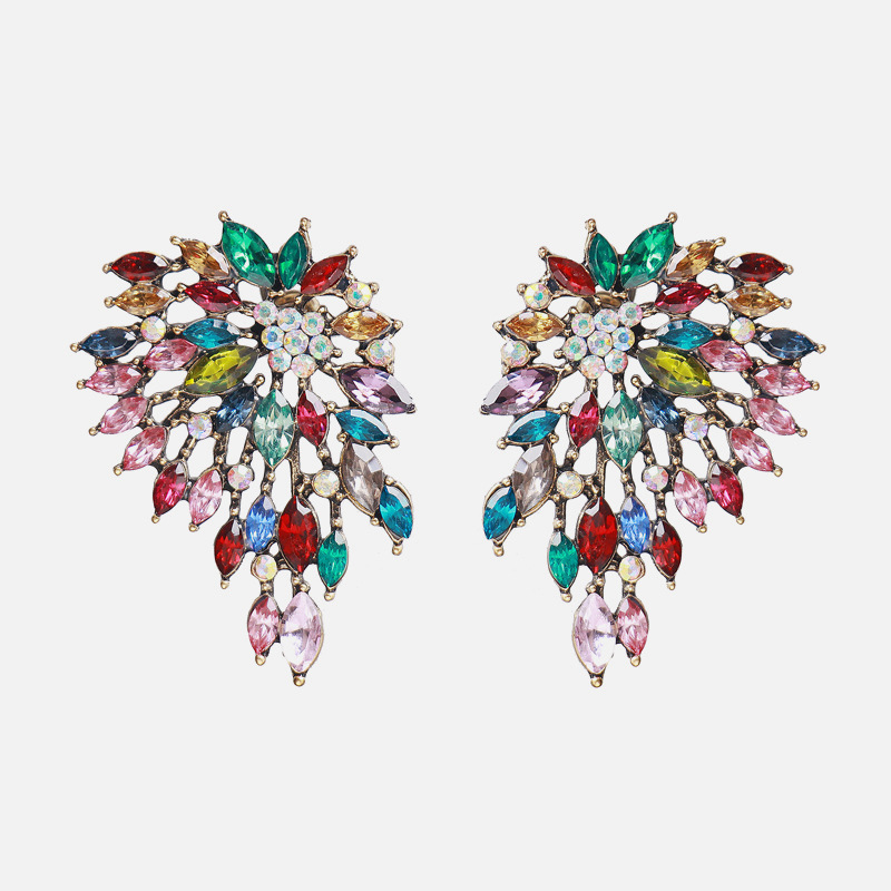 Wing-Shaped Hollow Earrings European And American Exaggerated Fashion Alloy Diamond Earrings Female Trend Super Flash Earrings Wholesale