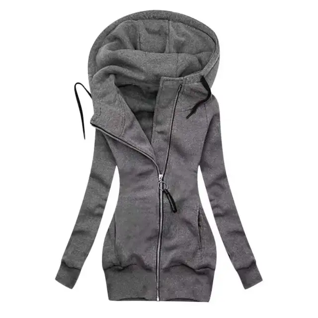 Cardigan Solid Color Mid length Simple Zipper Coat Sweater Grey - Shop at LoveMi