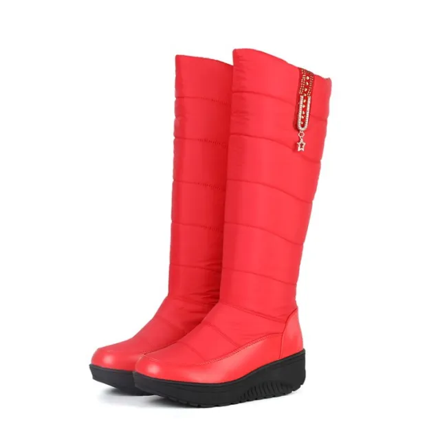 Thick Fur Snow Boots Wedge Casual High Leg Boot Red - Shop at LoveMi