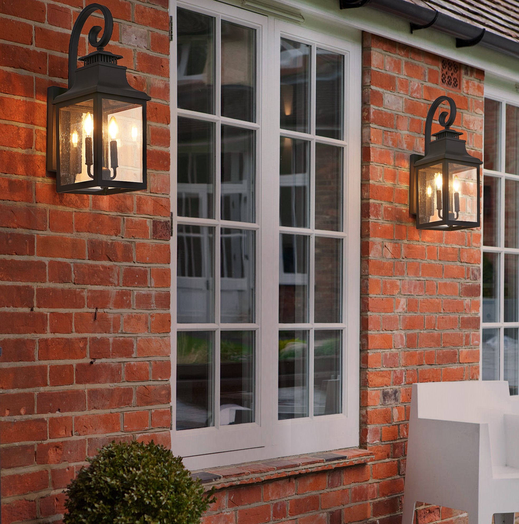 23 H 2-Pack Outdoor Wall Lantern Light  Vintage Black Metal Sconce With Clear Seeded Glass For Porch, Patio, And Garden  Bulb Not Included - Image 1