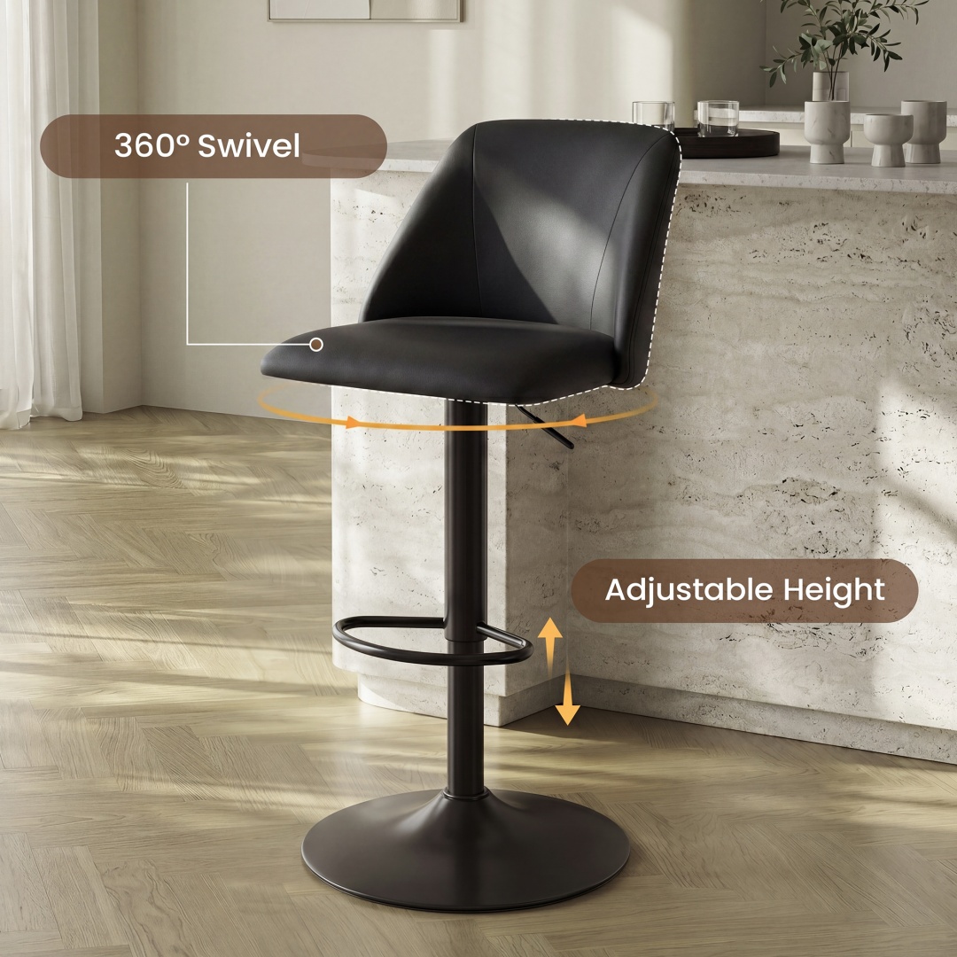 Swivel Bar Stools Upholstered Adjustable Barstools Counter Heigh For Bar, Dining Room, Set Of 1, Beige image 27
