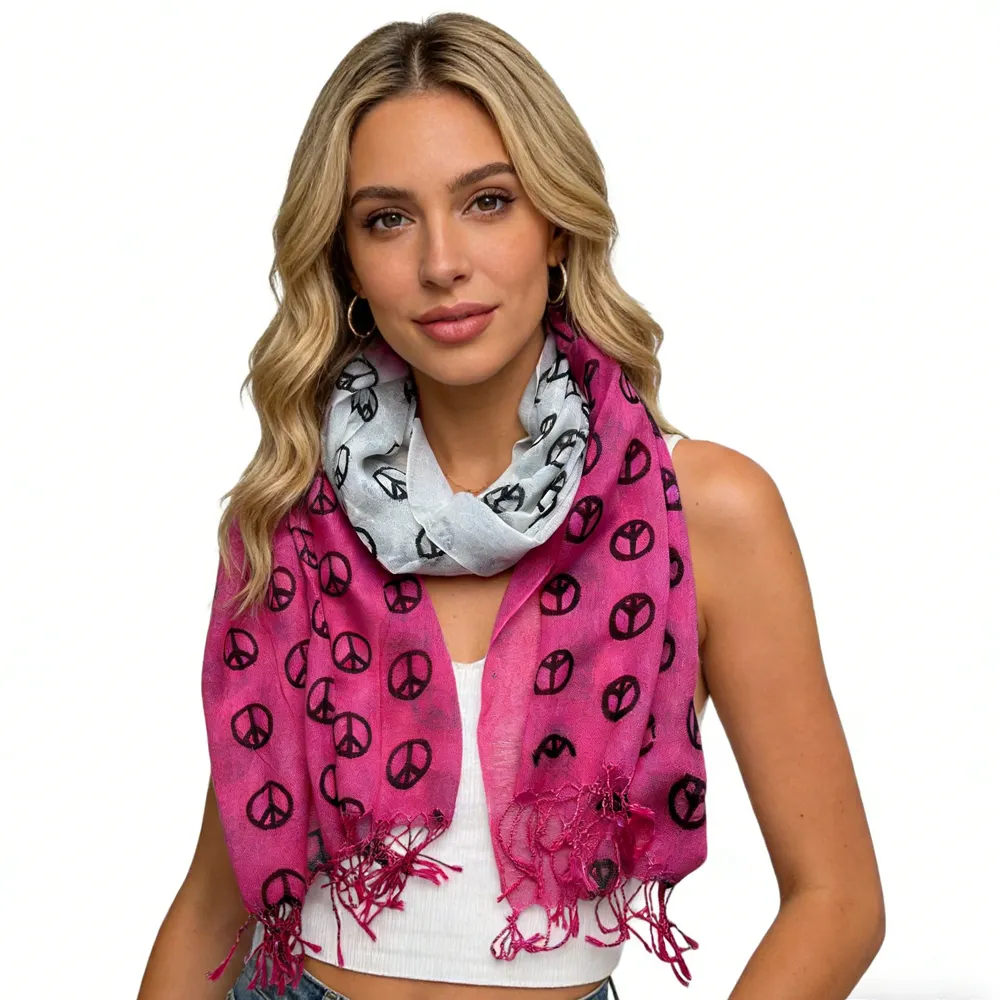 Hot Pink Printed Viscose Scarf - Sheer