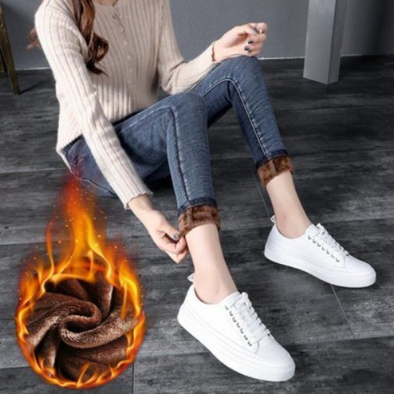 High waisted Ankle length Trousers With Fleece Coffee - Shop at LoveMi