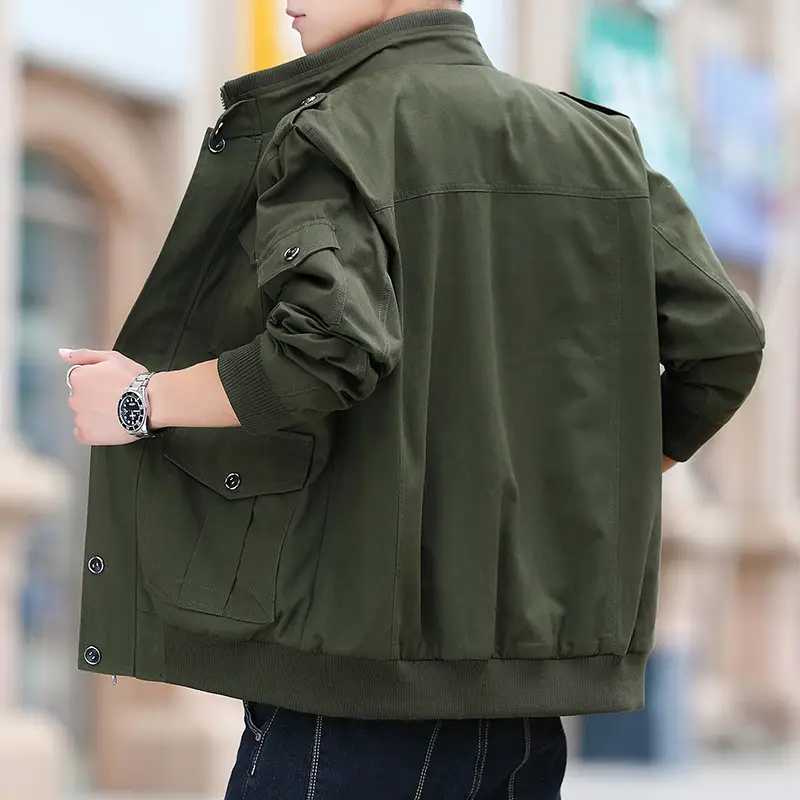 Korean Style Cotton Washed Plus Size Men's Stand-up Collar Casual Jacket