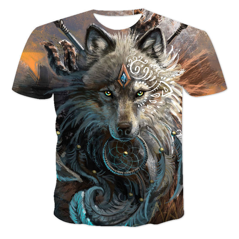 Title 3, Camiseta de manga corta con estampado de lobo e...