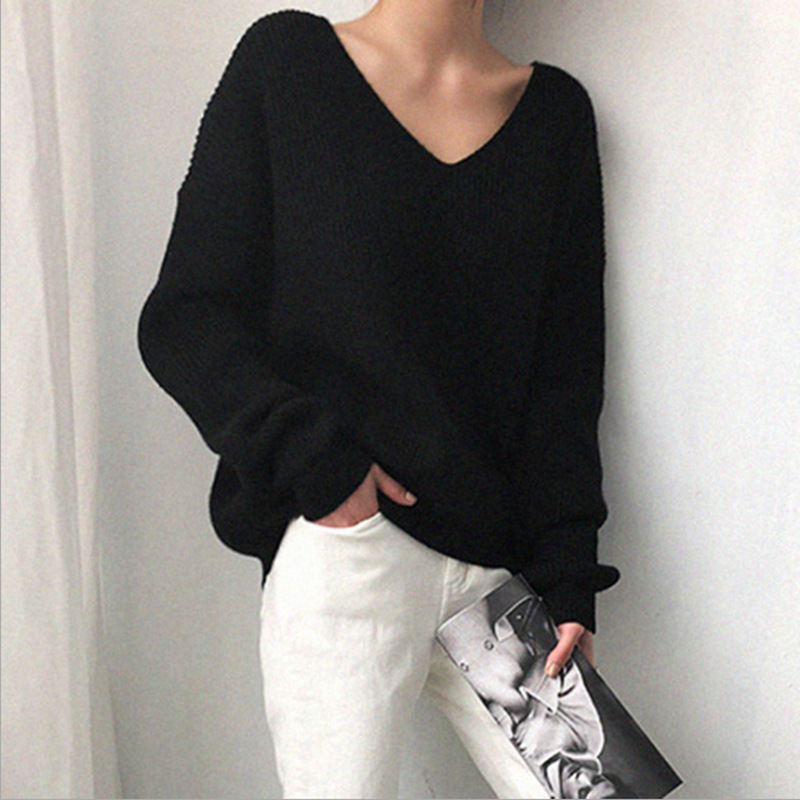 Title 2, Loose V-neck Korean Lazy Long Sleeve Pullover