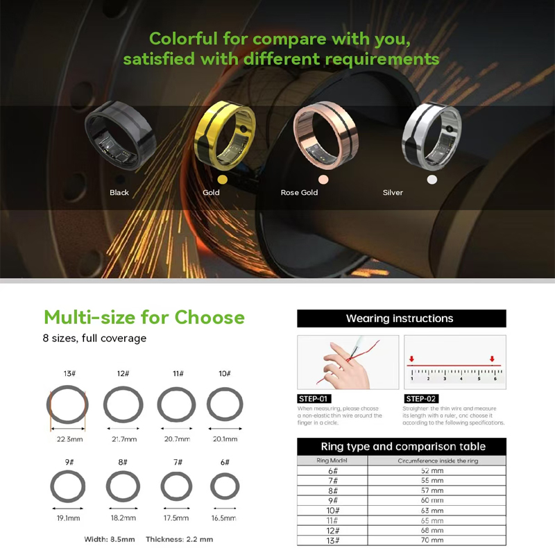 Smart Ring Health Tracker Fitness Ring Heart Rate Blood Oxygen Sleep Monitor Smart Ring For Men Women — foto 6