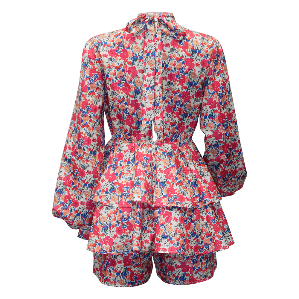Floral Long Sleeve Ruffle Open Back Casual Dress - Image 3