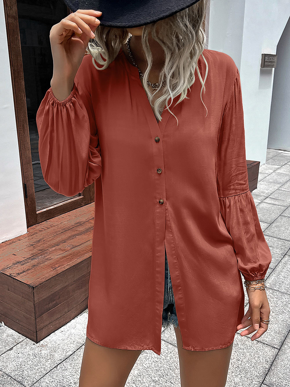 Title 15, Casual Loose Single Breasted Shirt Dress Women