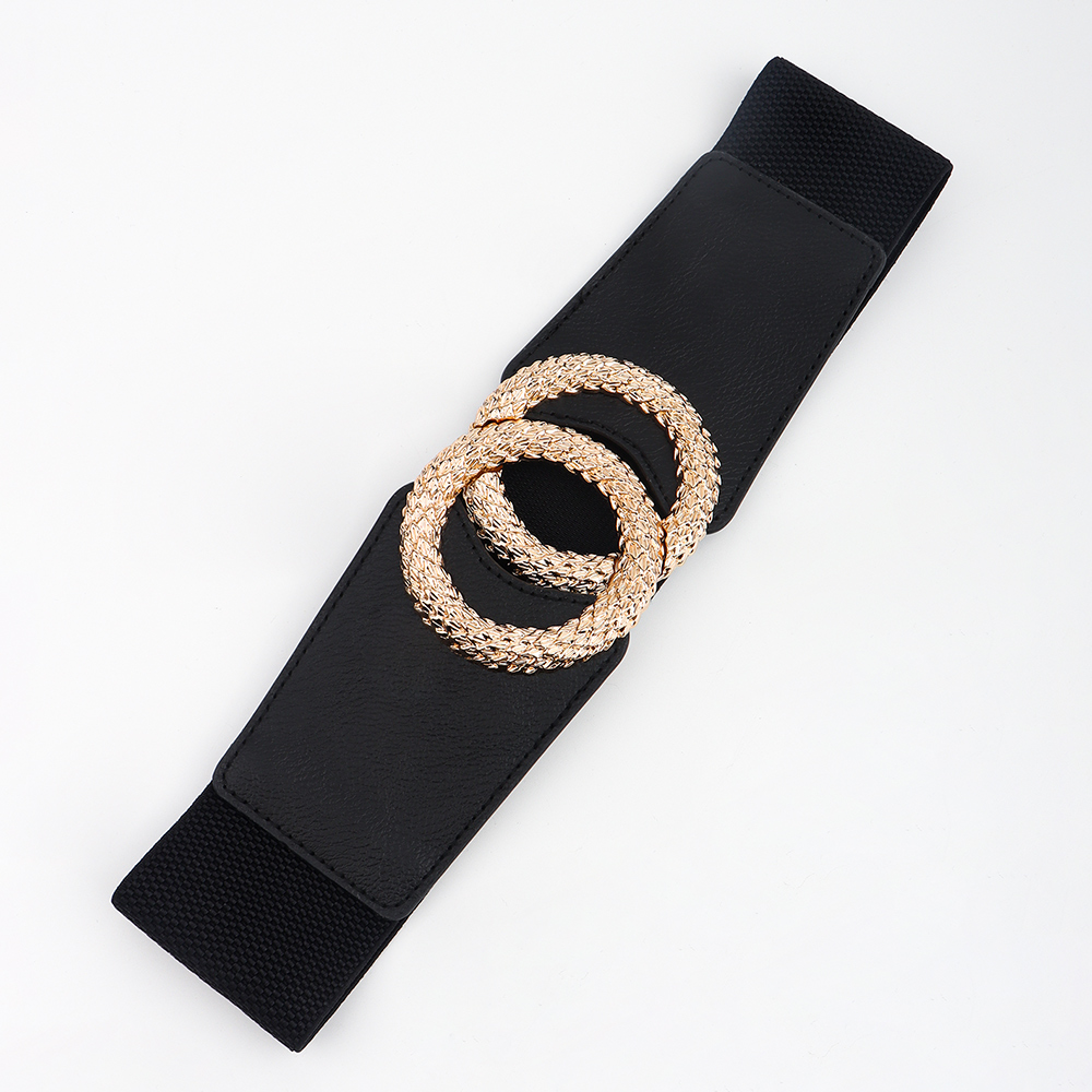 Title 7, New Black Double Ring Fashion Elastic Belt Gold...