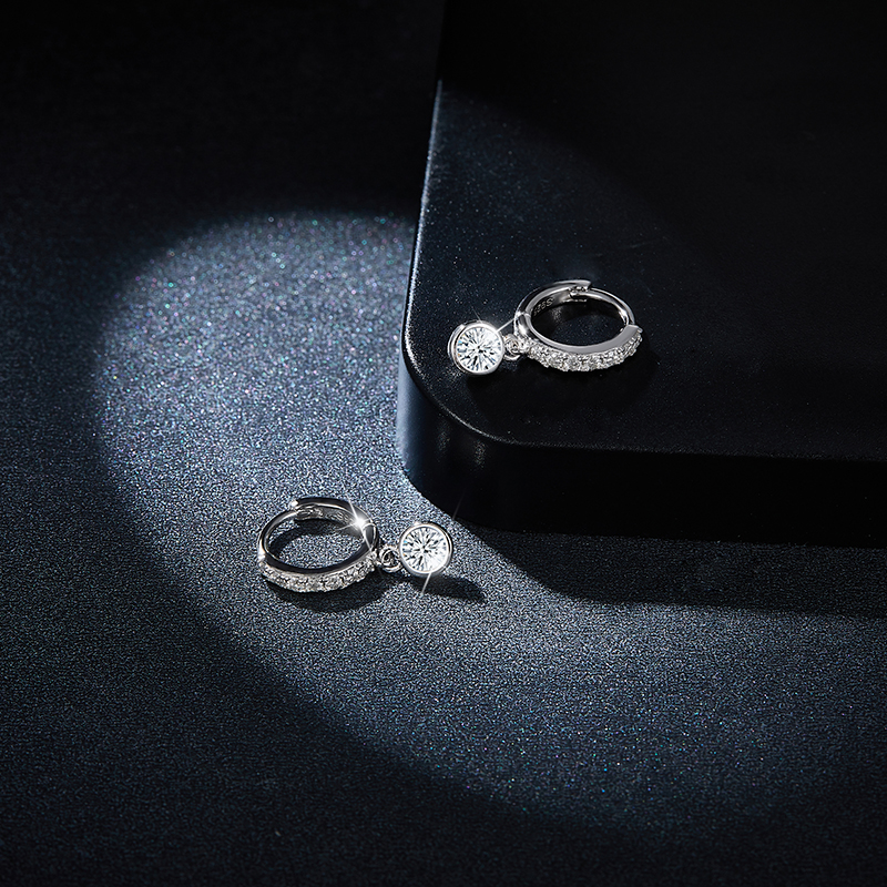 S925 Sterling Silver Moissanite Hoop Earrings  Pave Huggie Hoop Dangle With GRA Certificate Platinum Plated Jewelry Gift Box Set For Women