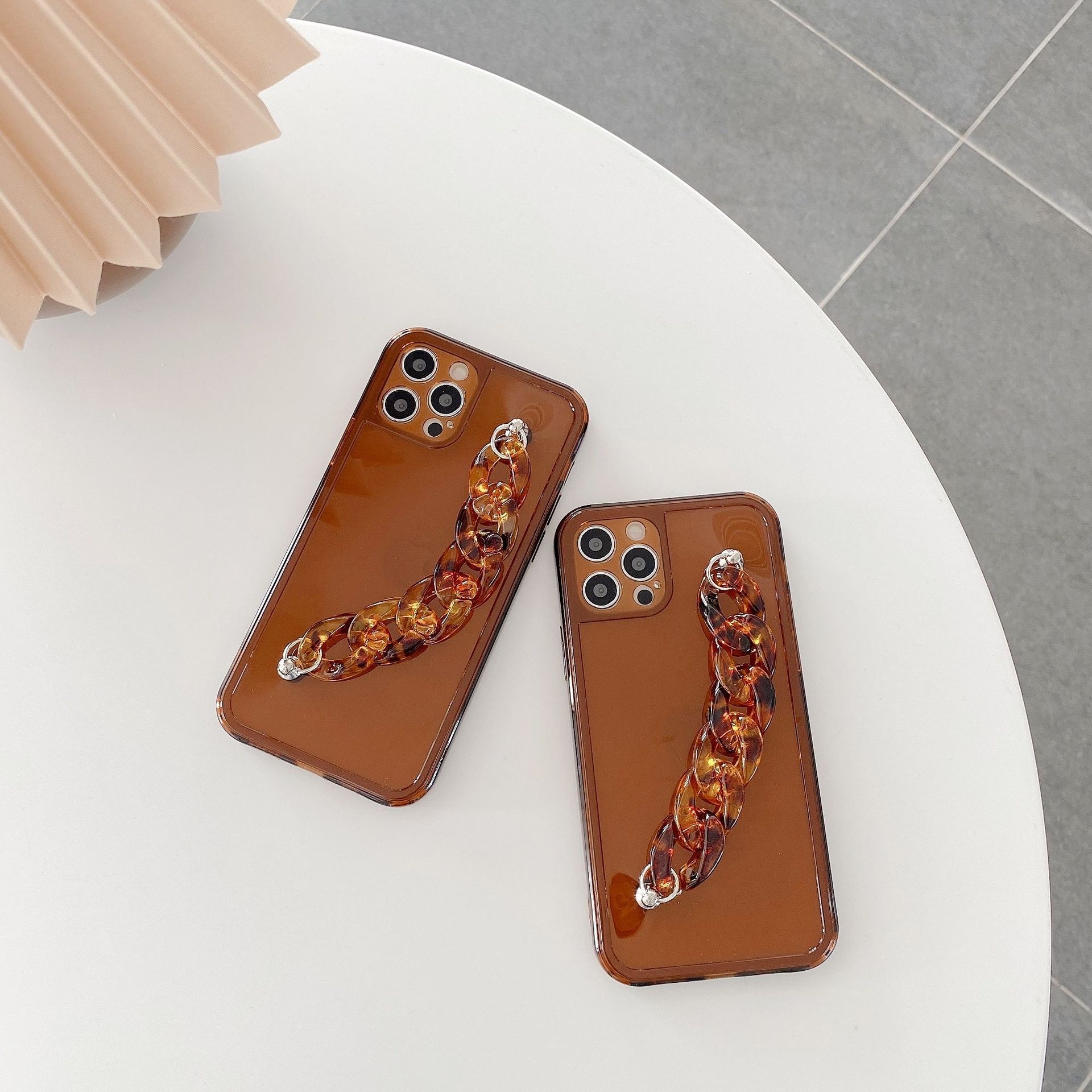 Funda para celular cadena ámbar transparente estilo coreano japonés