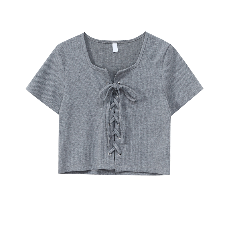 Title 5, Short Gray Short-sleeved T-shirt Women Slim Sli...