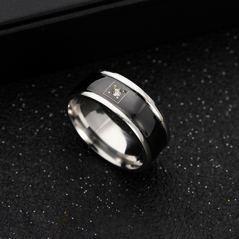 Title 4, Bague homme en acier inoxydable avec diamants e...