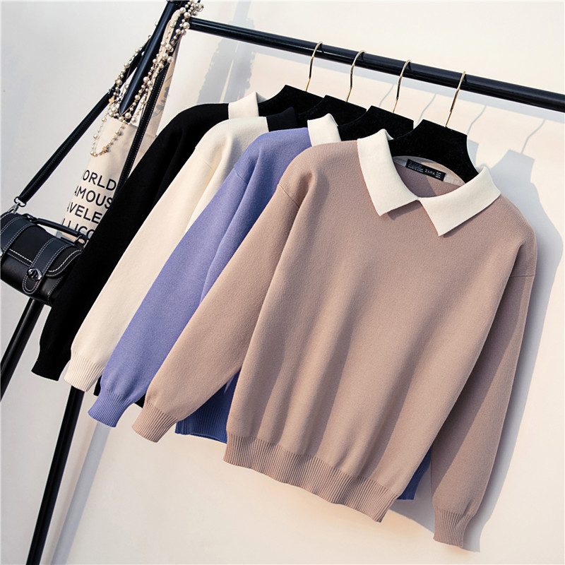 Early Autumn Knit Sweater Women's Self-cultivation Doll Collar Pullover Base