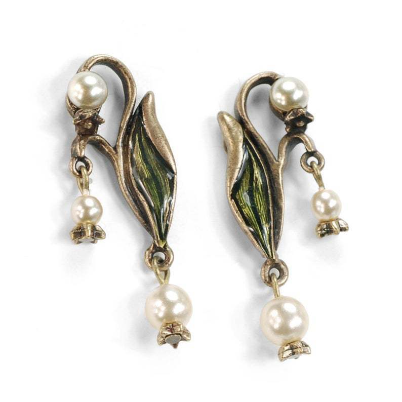 Title 5, Elegant Enamel Green Leaves Pearl Tassel Eardro...