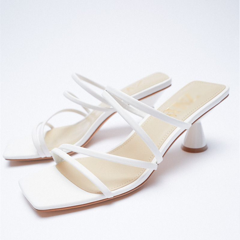 Summer New Style With Rose Wine Glass Square Toe Thin Strap Sandals Women