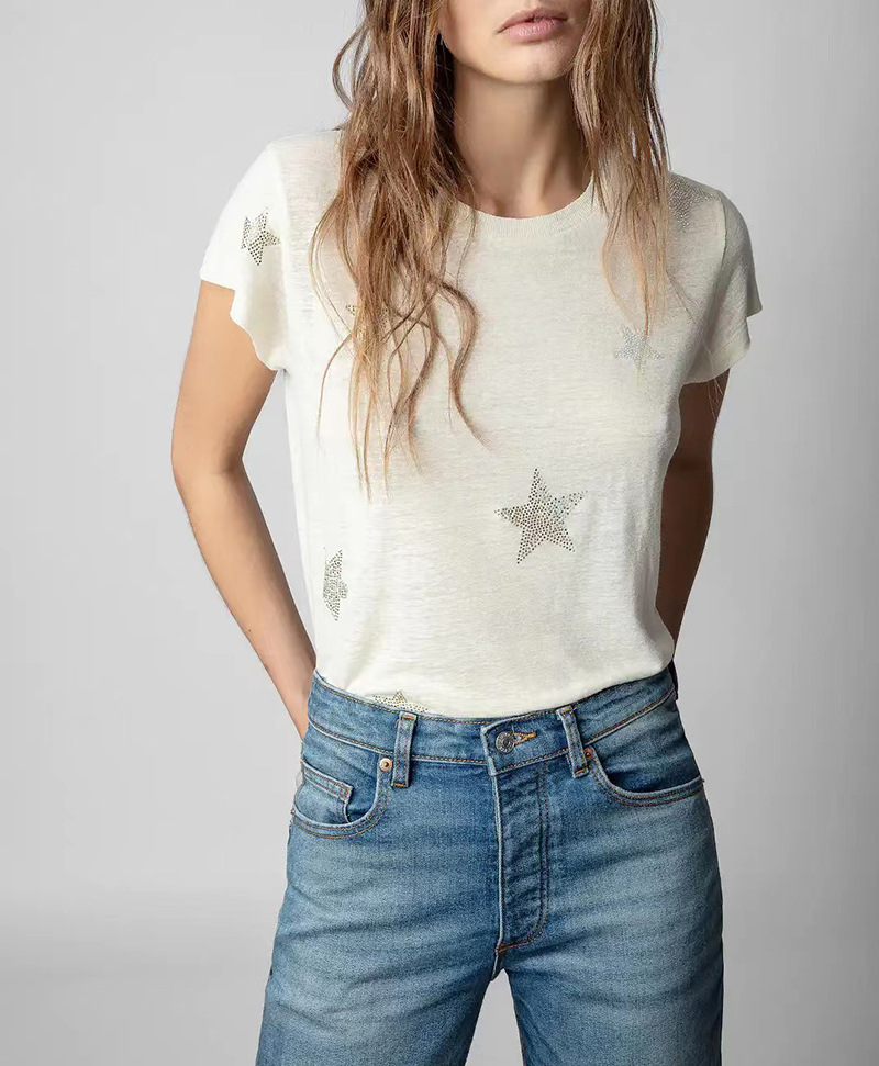 Women's Star Pattern Hot Diamond T-shirt