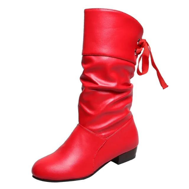 New Autumn And Winter Low heeled Boots Red - Shop at LoveMi