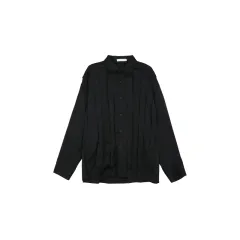 Small Pleated Texture Design Lapel Shirt - Black - View 1