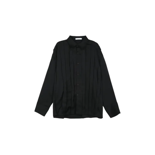 Small Pleated Texture Design Lapel Shirt Black - Shop at LoveMi