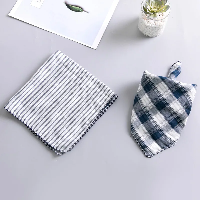 Dog Turban Birthday Gift Water Bib Double-sided Turban - Blue And White Grid
