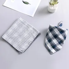 Dog Turban Birthday Gift Water Bib Double-sided Turban - Blue And White Grid - View 1
