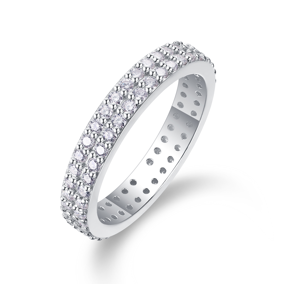 A Luxurious, Fashionable, And Trendy Silver Ring Set With Top-quality Moissanite, Crafted From S925 Silver With A Platinum-plated Finish