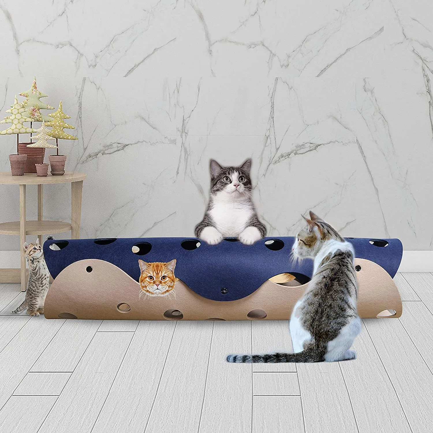 Cat Tunnel Cat Toy Felt Pom Splicing Deformable Kitten Nest Collapsible Tube House Tunnel Interactive Pet Toy Cat Accessories – image 6