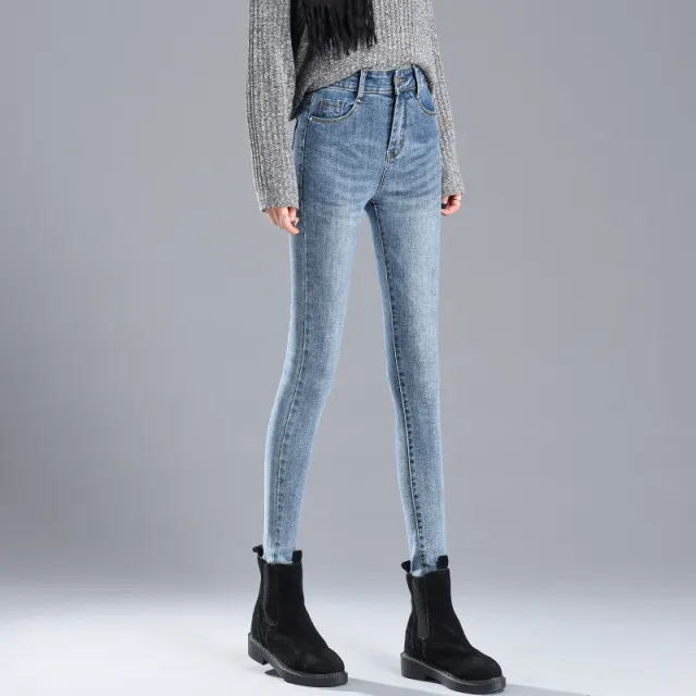 Women's Tight fitting High waisted Denim Trousers Blue - Shop at LoveMi