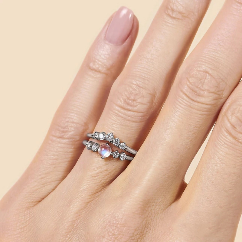 Micro Zircon Moonstone Double-layer Ring Niche Design Simple Light Luxury Jewelry