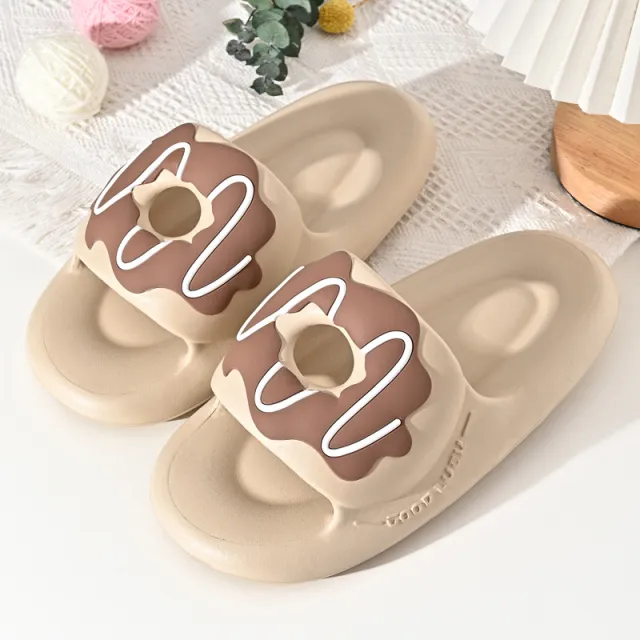 Donut Slippers Female Rebound Thick Bottom Khaki - Shop at LoveMi