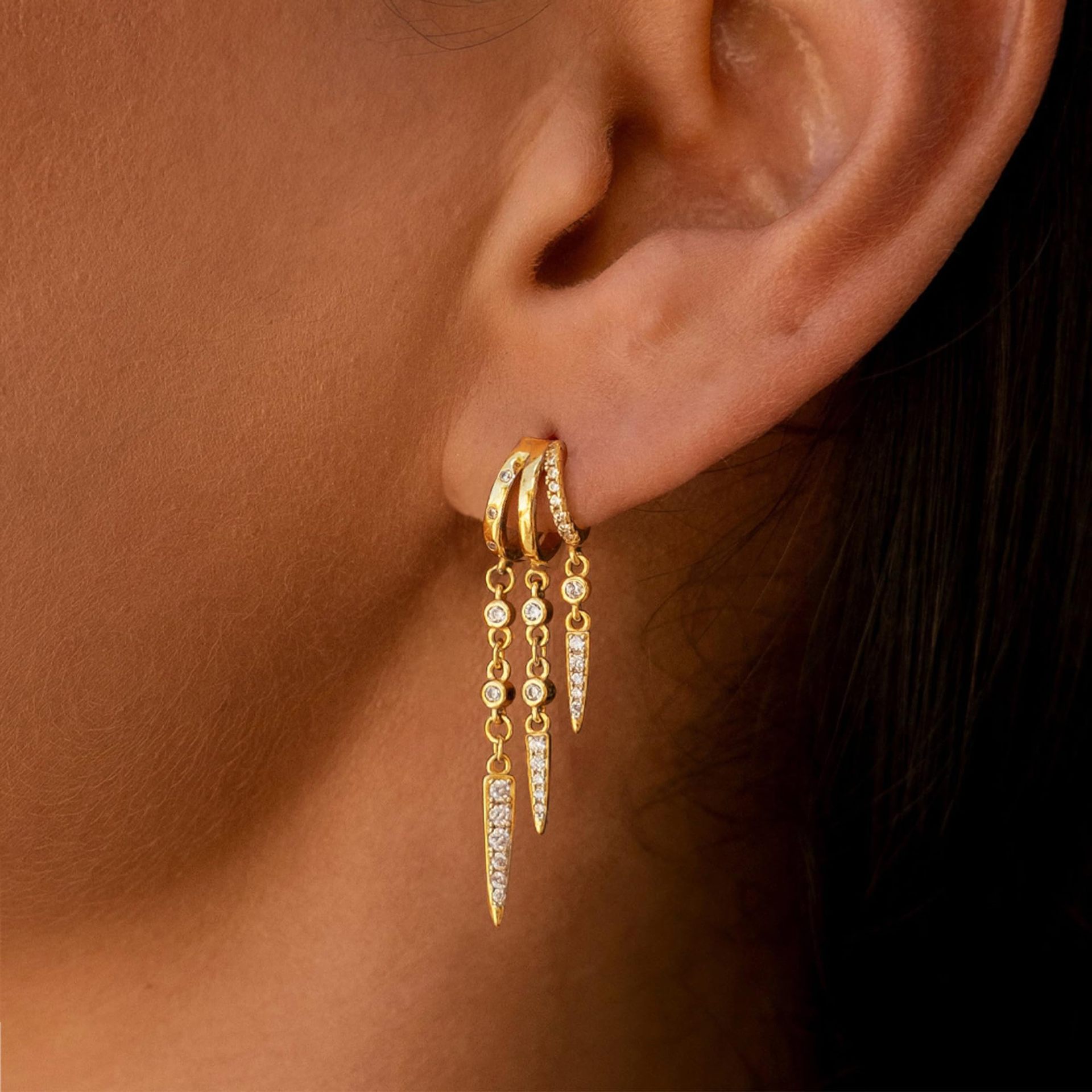 Brass Genuine Gold Electroplated Chain Tassel Ear Ring thumbnail 3