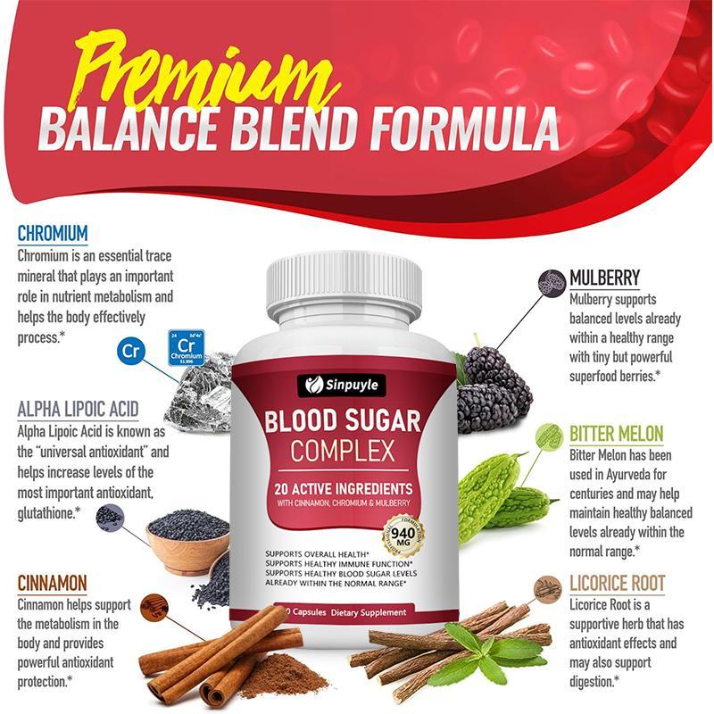 Blood Sugar Complex With Cinnamon, Chromium And Mulberry - 20 Active Ingredients, 60 Capsules - Supports Healthy Blood Sugar Levels — view 6