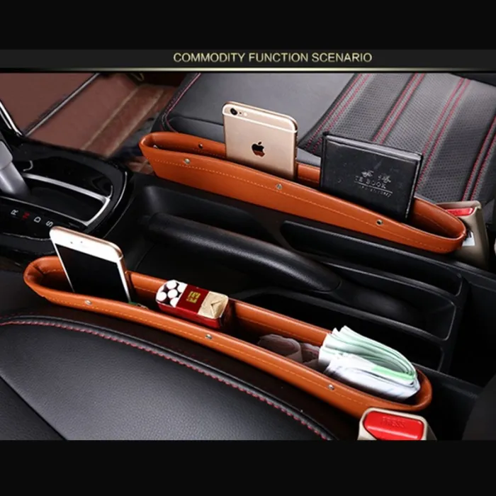 Car Seat Gap Filler Organizer, Faux Leather Console Side Storage Pocket for Phone, Keys and Cards - detail photo 2