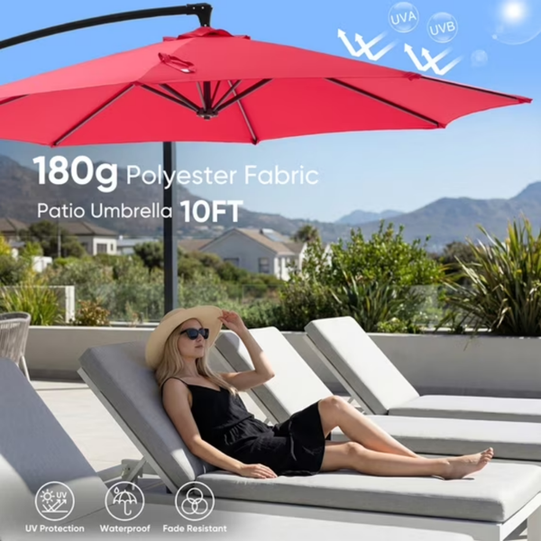 Outdoor Patio Umbrella, 10ft Offset Hanging Patio Umbrella With Aluminum Stand, 8 Ribs, UV Protection For Pool Garden Backyard Market, Red  Shipment From Walmart — foto 5
