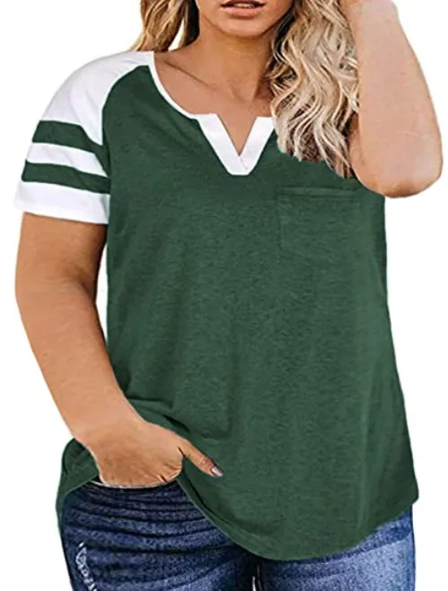 15 Colors New Ladies Plus Size Blouse Summer V neck Raglan Sleeve T shirt Green - Shop at LoveMi
