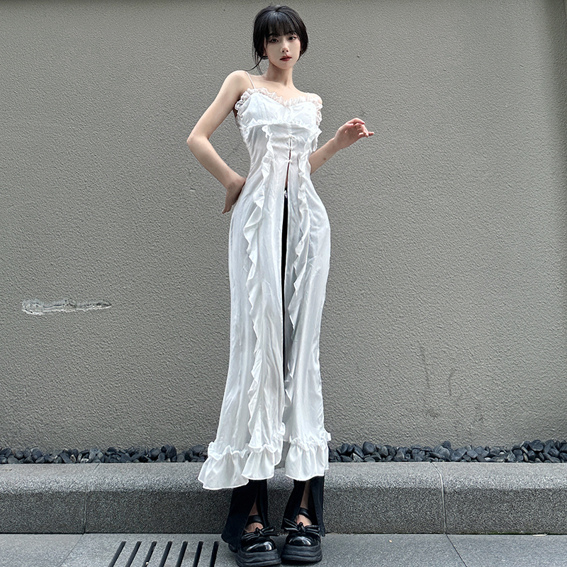 Irregular Ruffled Fishtail White Dress