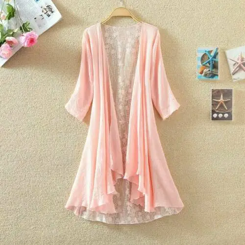 Womens Hollow Loose Loose Sunscreen Air Conditioning Shirt Thin Coat Pink - Shop at LoveMi