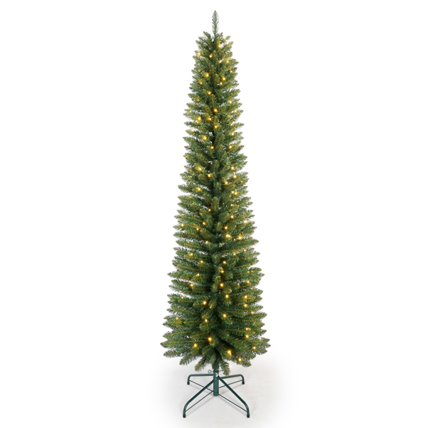 5FT Green Pencil Christmas Tree with 100 Warm White LED Lights – Slim PVC Tree with 263 Tips, Compact Design, Stable Metal Stand, Easy to Assemble-11