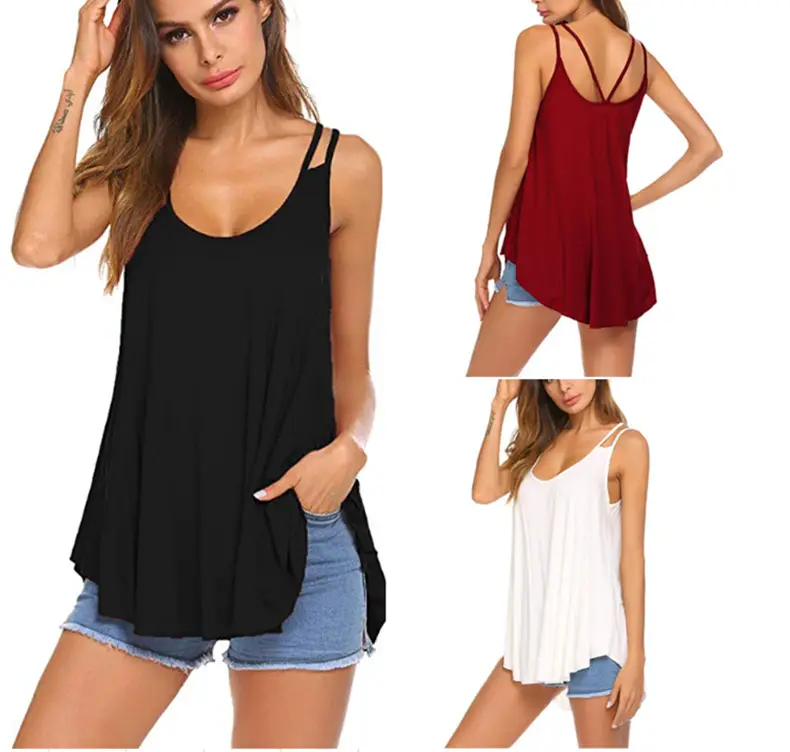 Casual U-neck Elegant Double Sling Hollow Outfit Top T-shirt