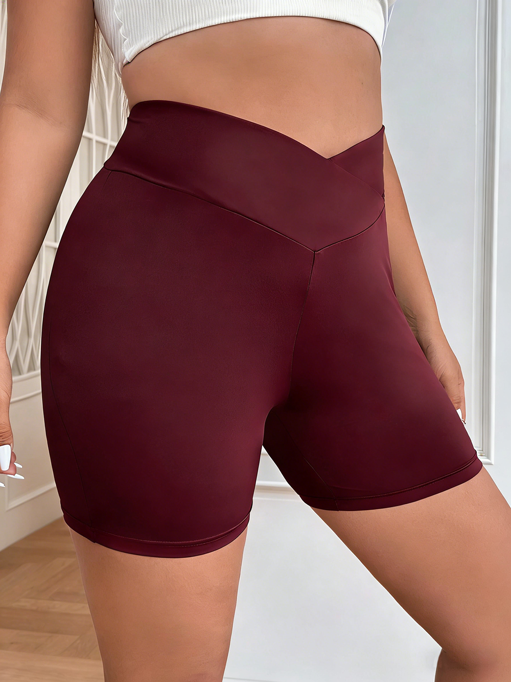 Crossover High Waisted Biker Shorts, picture 4 of 5