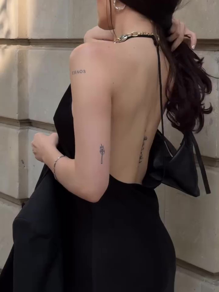 Black Deep V Backless Dress