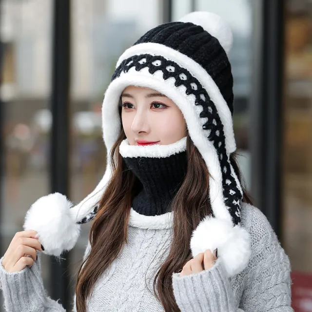 Plus Fluff Ball Ear Protection Hat Ladies Black - Shop at LoveMi