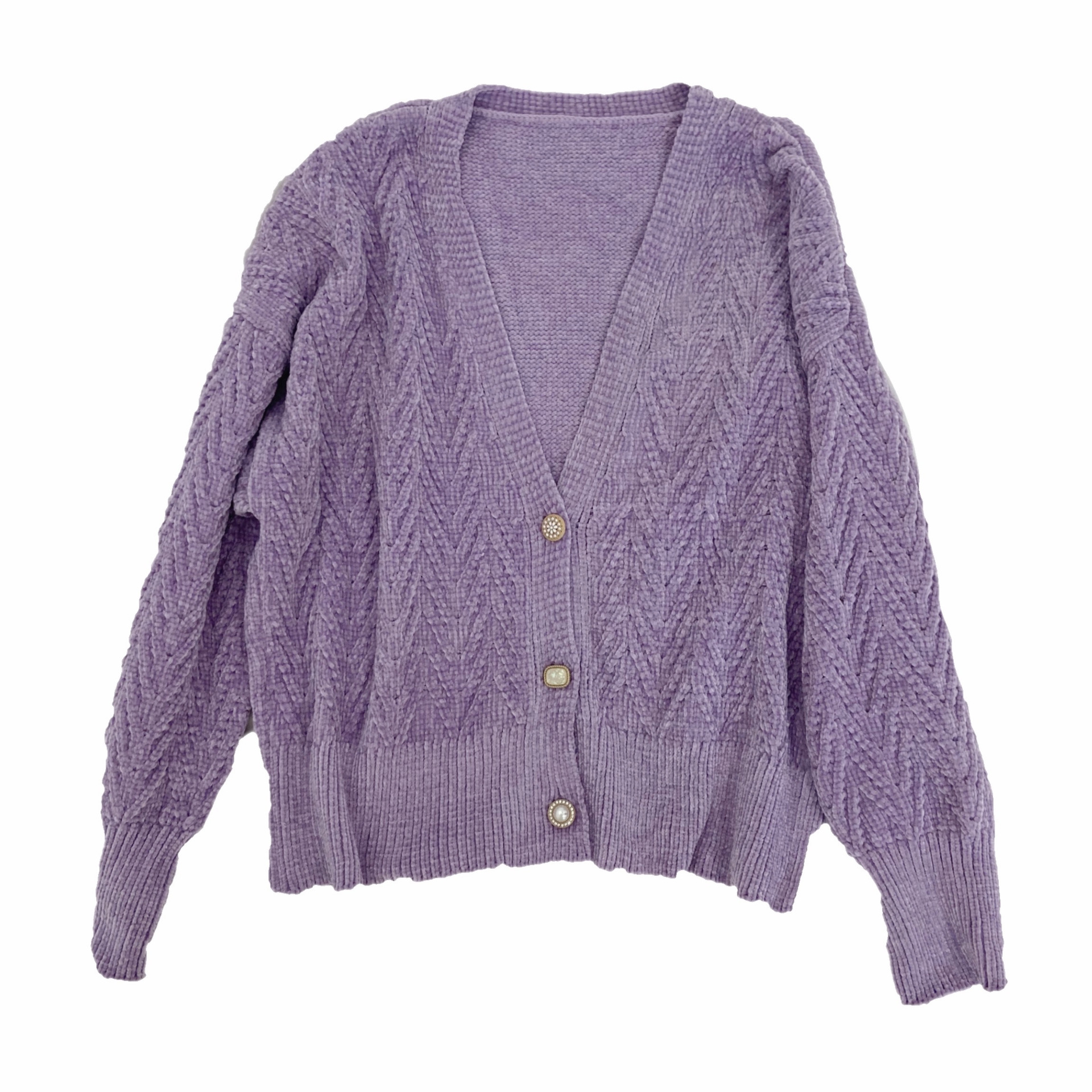 Pure Color V-neck Sweater Coat Sweet And Loose Knit Cardigan