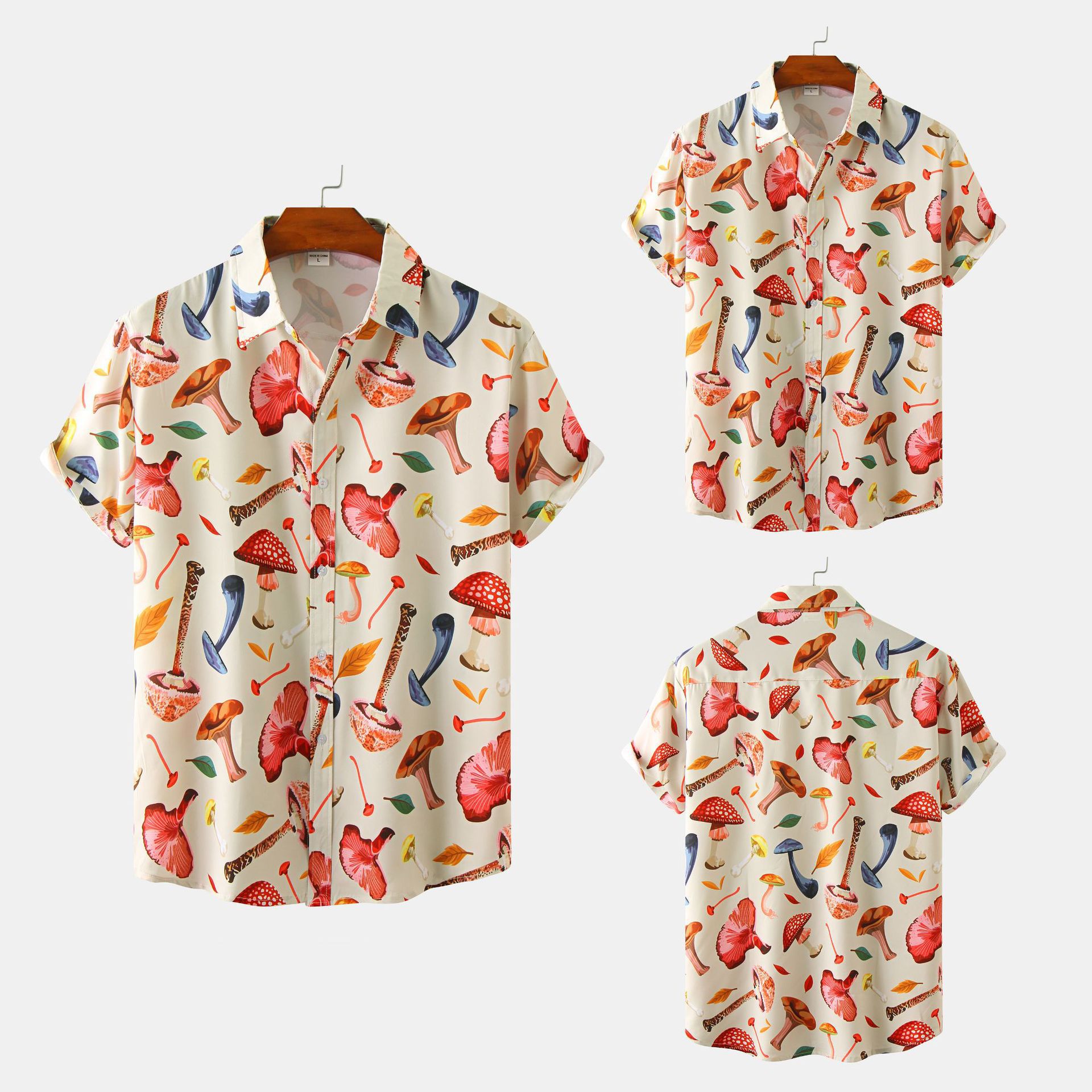 Title 4, Mens Mushroom Print Shirt Lapel Plus Short Sle...